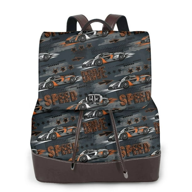 Disketp Cool Sports Car Mochila de Cuero para Mujer, Bolso de Espalda Antirrobo con Estilo para Viaje, Trabajo y Uso Diario