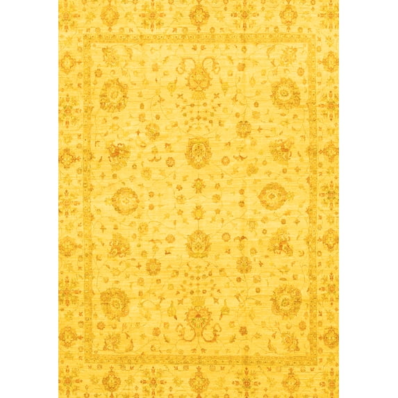 Ahgly Company Machine Washable Indoor Rectangle Oriental Yellow Traditional Area Rugs, 8' x 12'