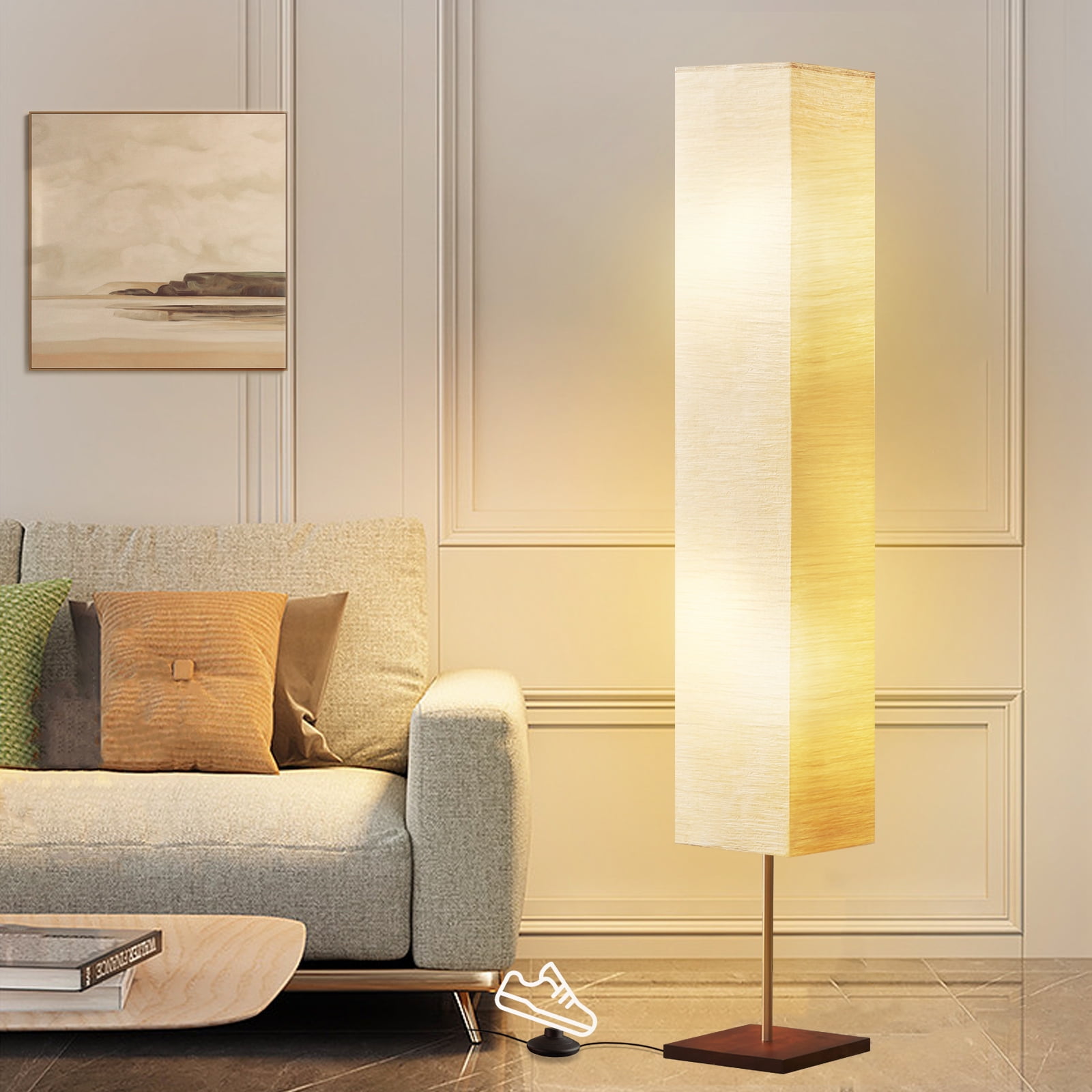 NATYSWAN Beige Floor Lamp, Led Floor Lamp Column Floor Lamp Standing Lamp Corner Floor Lamp Modern Floor Lamp for Bedroom, Office Living Room (Bulbs Included)
