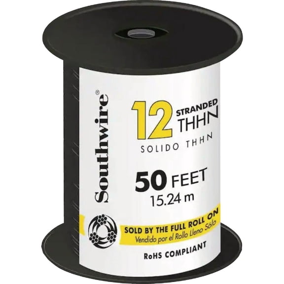Southwire 22964183 50 ft. 12 Black Stranded CU THHN Wire