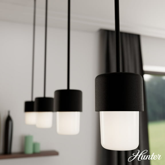 Hunter - Station 1-light Natural Black Iron, Mini Pendant Light, Dimmable, Cylinder Shaped, for Bedrooms, Dining, Living Rooms - 19277