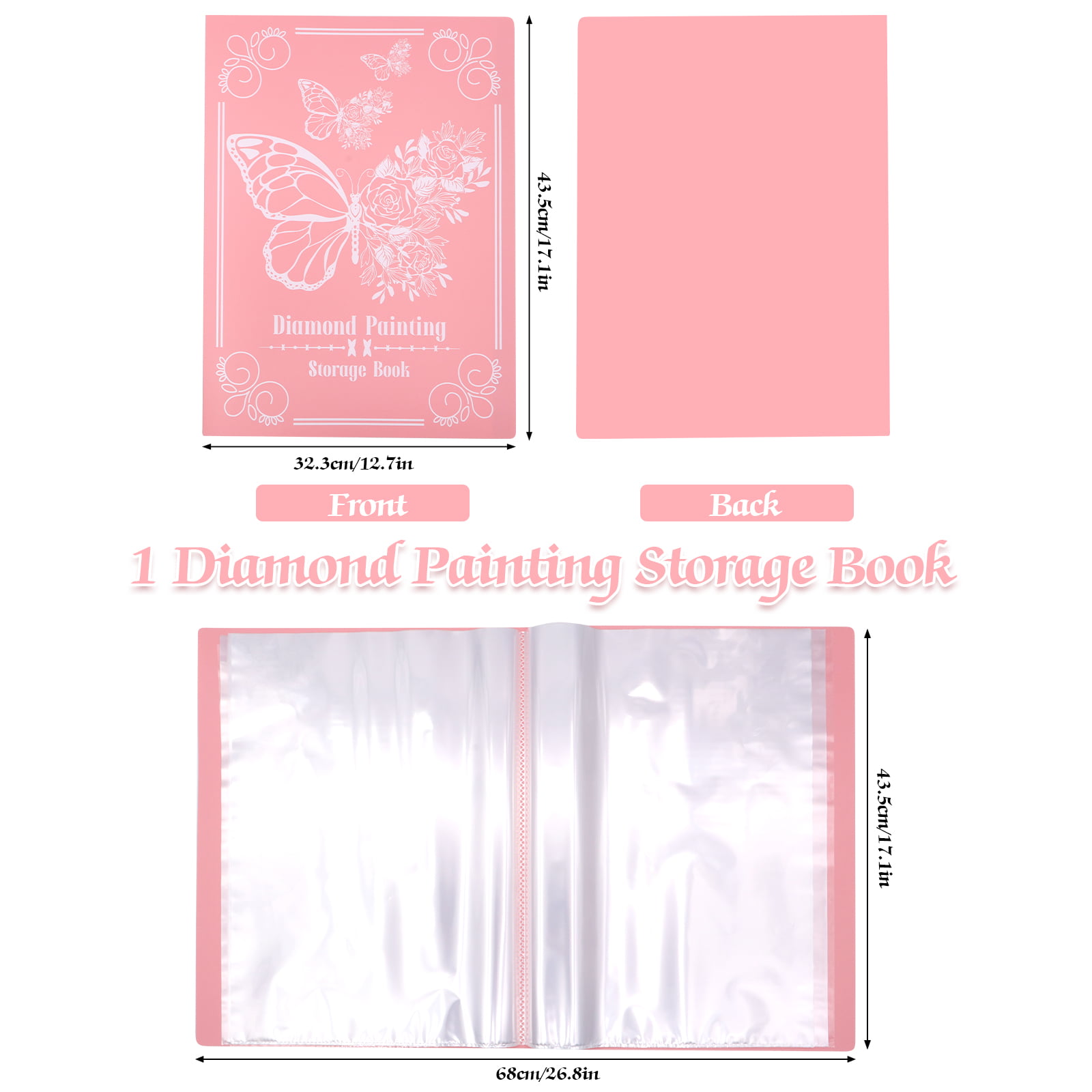 VEGCOO A3 Diamond Painting Storage Book, 60 Pages Art Portfolio Diamond Art  Storage Large Art Folder - Suitable for 12x16 inch Diamond Painting (Pink）  