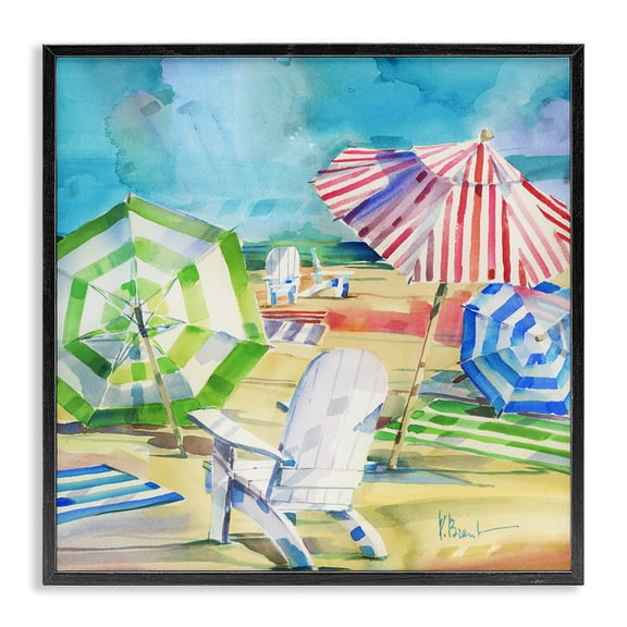 Stupell Industries Tropical Ventura Beach Umbrellas Black Framed Giclee Art, 12 x 12, by Paul Brent