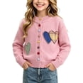 thumbnail image 2 of Auroural Girls Cardigan Sweater Girls Heart Patch Knit Cardigan Long Sleeve Colorful Button Down Crew Neck Sweater Coat Kids 1-10 Years, 2 of 9