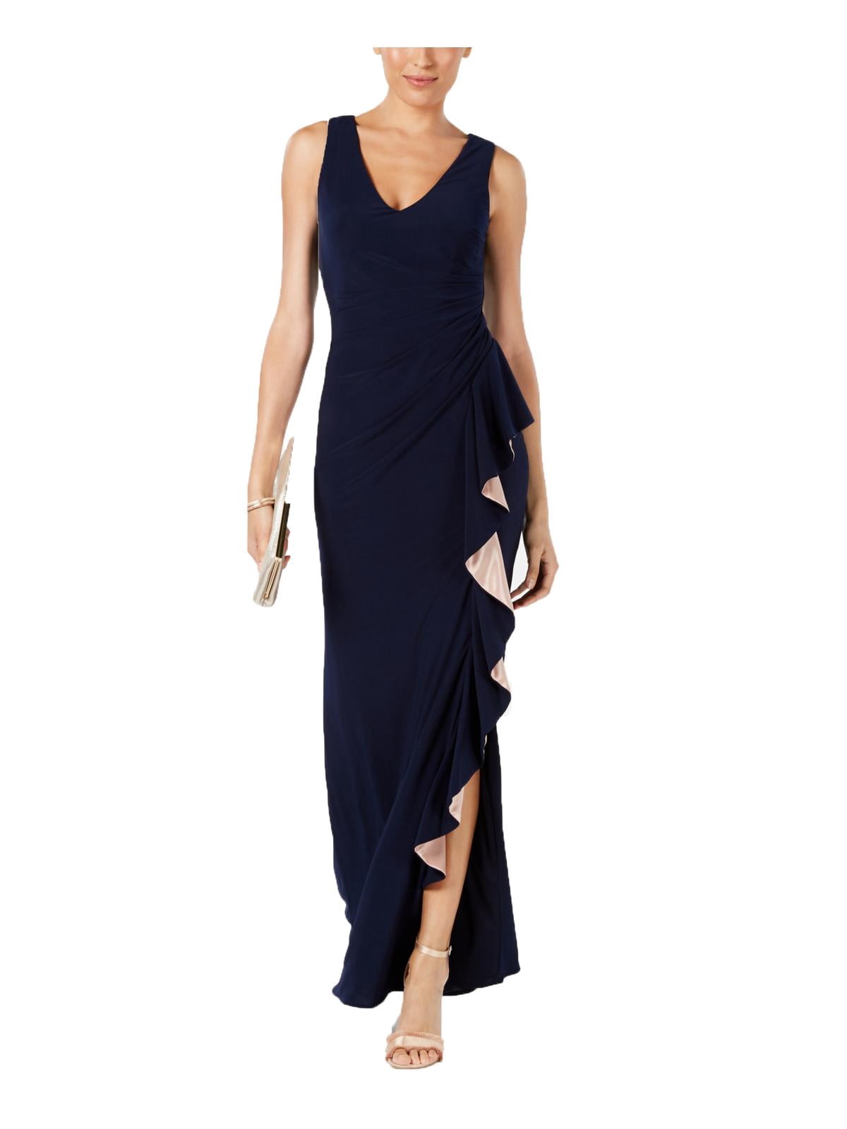 Womens Ruffled V-Neck Formal Dress 