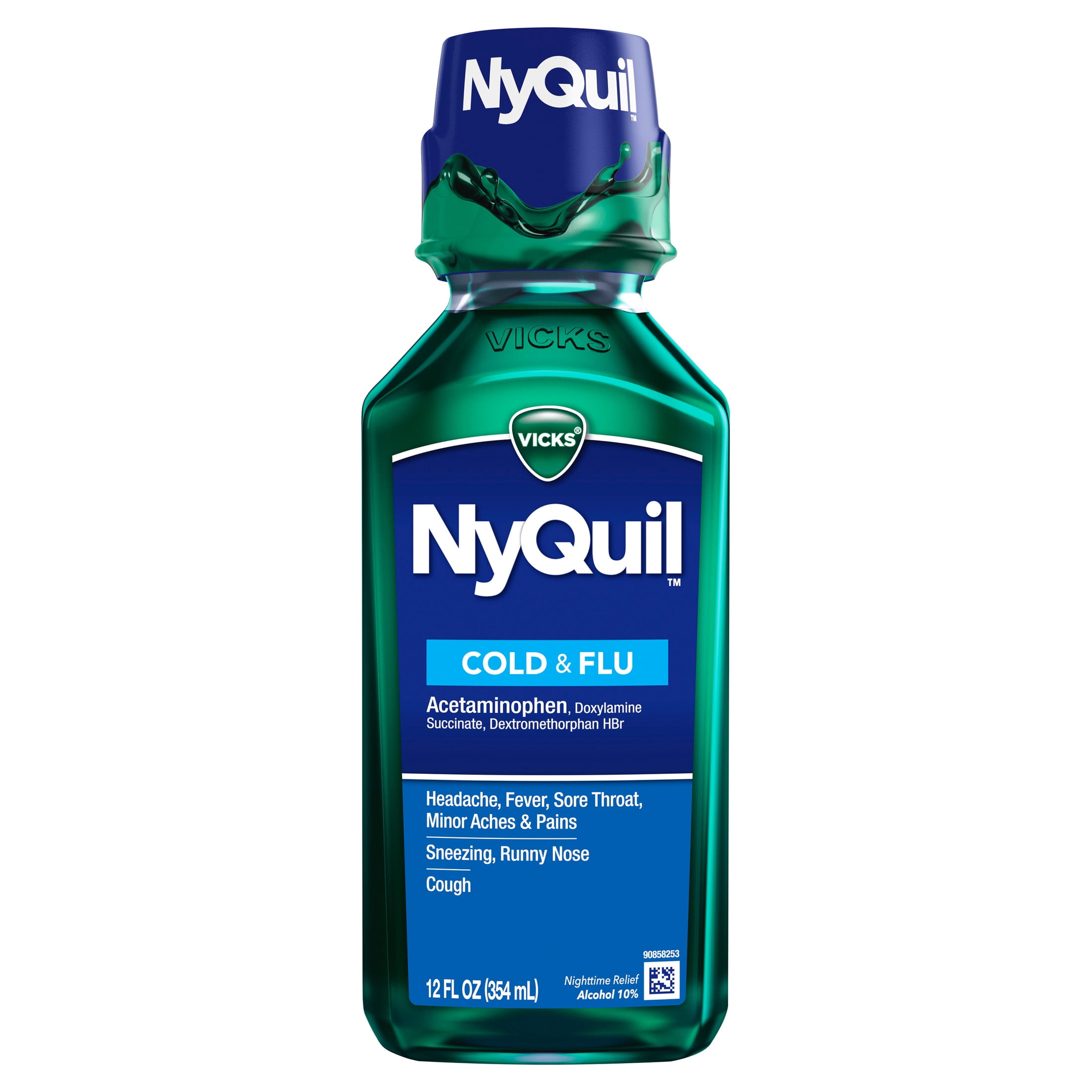 Vicks NyQuil Cold and Flu Liquid, Nighttime Cold Medicine, Original, 12 fl oz