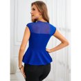 thumbnail image 2 of OYOANGLE Women's Contrast Sheer Mesh Cap Sleeve Blouse Flared Ruffle Hem Tops Royal Blue M, 2 of 6