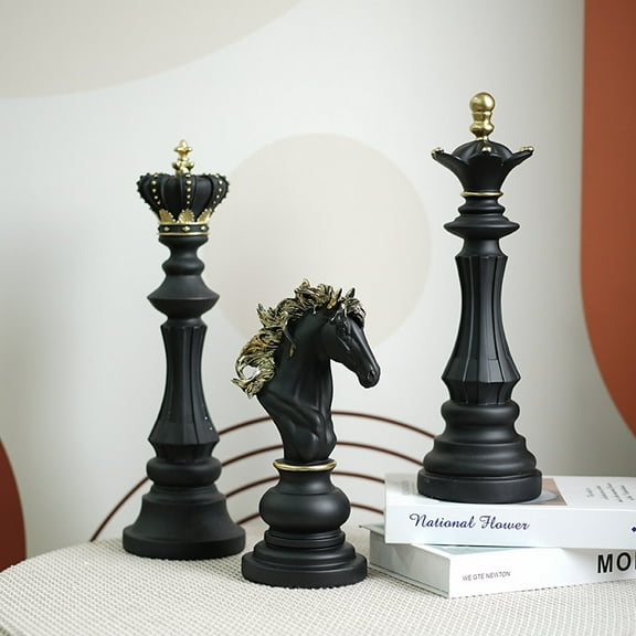 3 Pcs Large Chess Statue Decor Set King Queen Knight Chess Piece Decor Sculpture Ornament Collectible Figurine for Home House Office Desk Table Cabinet Arrangement Gift