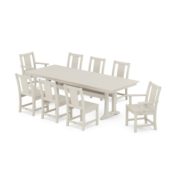 POLYWOOD® Prairie 9-Piece Farmhouse Dining Set with Trestle Legs in Sand