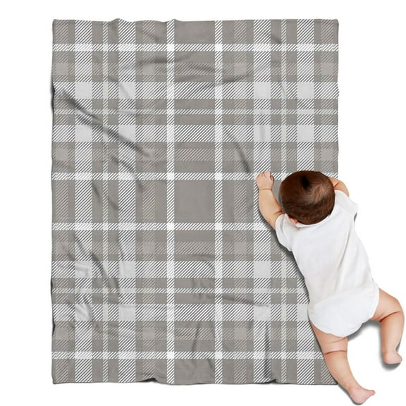 Gray White Plaid Checkered Pattern Blanket,Comfortable Soft Flannel Throw Blanket,All Season,Warm Lightweight Blankets for Sofa Bed Couch Living Room Chair,30"x40"