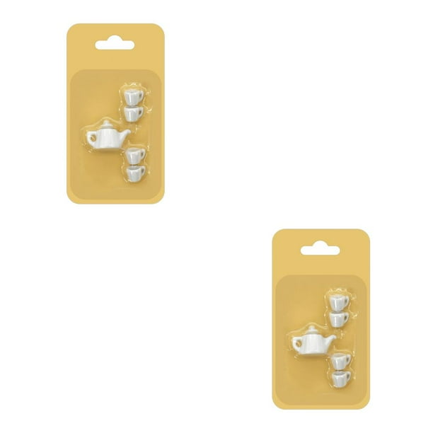 Miniaturas de casa de muñecas 1/12 vajilla de comedor diseño de decoración de tetera y taza de té Blanco 2Conjunto Vogacara