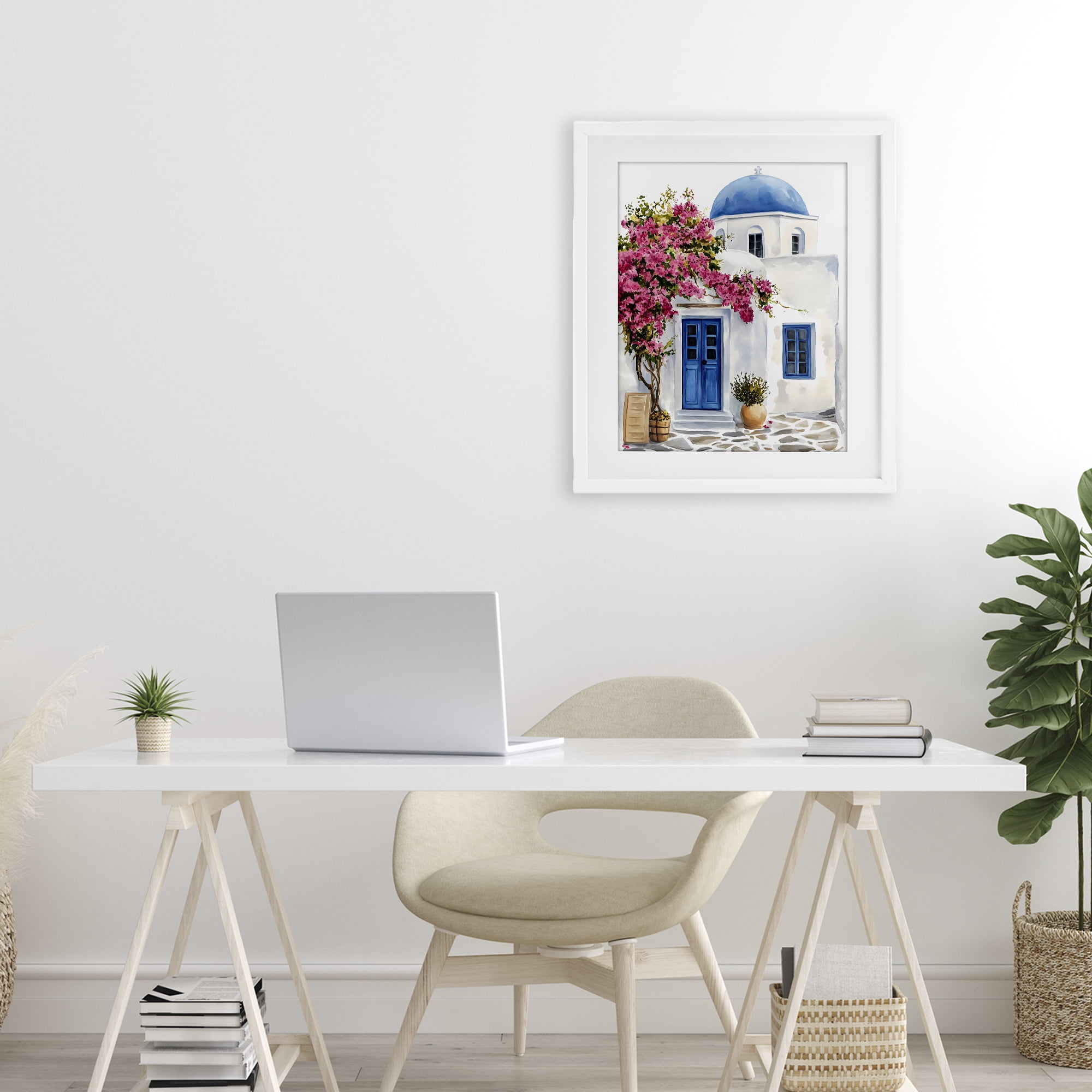 Stupell Industries Santorini House with Bougainvillea White Framed Print Under Glass, design by LSR Design Studio