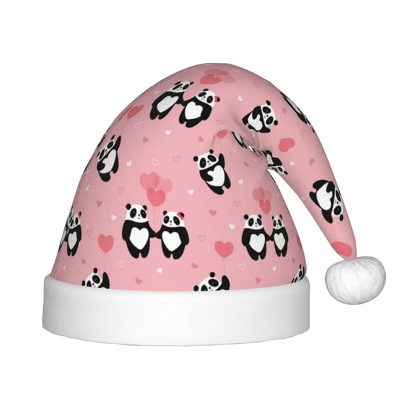 Fuzoiu Valentine'S Day Panda Print Santa Hat Christmas Hat for kids,Santa Hats with Pompom, Unisex Xmas Holiday Hat for Christmas New Year Festive Party Supplies