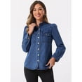 thumbnail image 3 of DARING DIVA Women's Puff Long Sleeve Button Down Jean Denim Jackets M Blue, 3 of 6