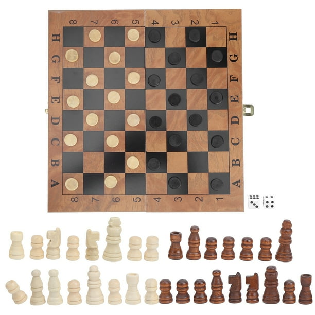 Tablero de ajedrez de madera, caja de madera plegable, tablero de ajedrez, backgammon, tablero de ajedrez 3 en 1 con pieza de ajedrez para ni?os y adultos, principiante, tablero de ajedrez grande, reg Khall 2.7152E+12