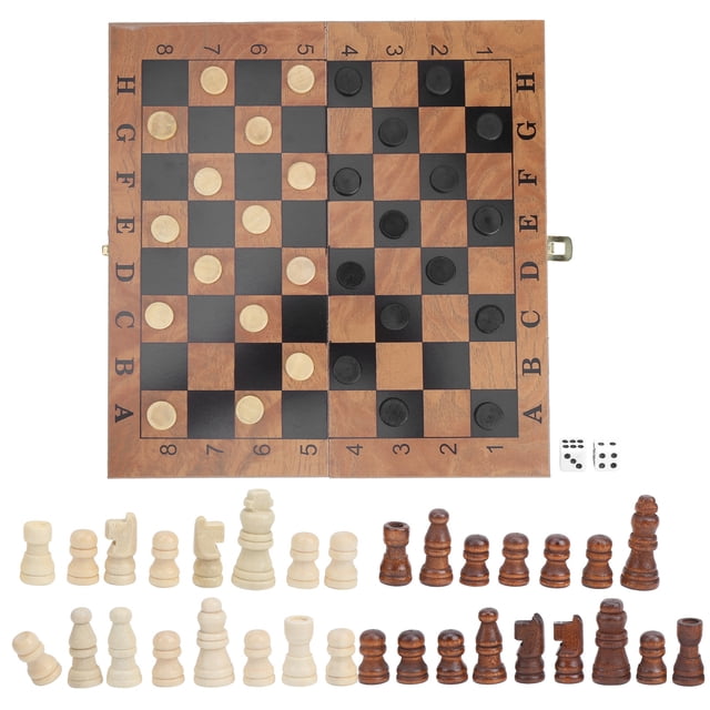 Tablero de ajedrez de madera, caja de madera plegable, tablero de ajedrez, backgammon, tablero de ajedrez 3 en 1 con pieza de ajedrez para ni?os y adultos, principiante, tablero de ajedrez grande, reg Ecomeon no