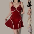 thumbnail image 5 of SwiftWear Women Velvet Babydoll Dress Lace Chemise for Women Backless V Neck Slip Nightgowns Soft Sleepwear Night Dress Pink, 5 of 5