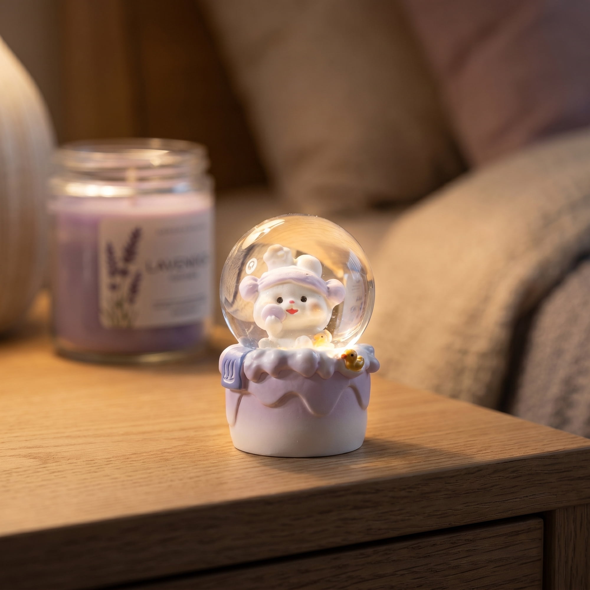 Unique Bargains Cartoon Light Up Crystal Ball Mini Resin Snow Globe LED Sphere Purple