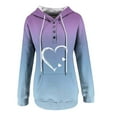 thumbnail image 3 of Jinhomg Women's Quarter Button Sweatshirt Lightweight Heart Printed Drawstring Hoodies Casual Comfy Long Sleeve Holiday Pullover Top with Kangaroo Pocket Purple M, 3 of 5