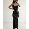thumbnail image 1 of Vestido de satén sexy y elegante con abertura y escote bajo, 1 of 7