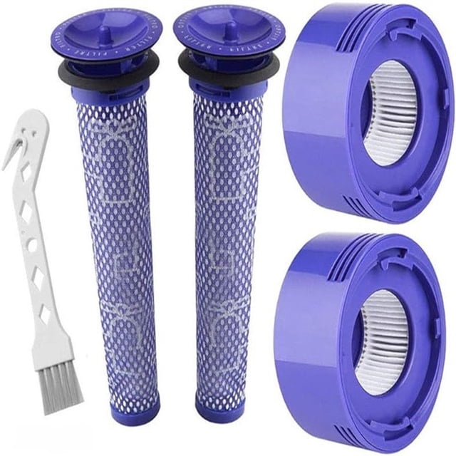4-Pack Filter Replacement - Suitable for Dyson V7 V8 Vacuum Cleaner - 2 HEPA Post Filters, 2 Pre-Filters, 1 Brush - Vacuum Cleaner Part