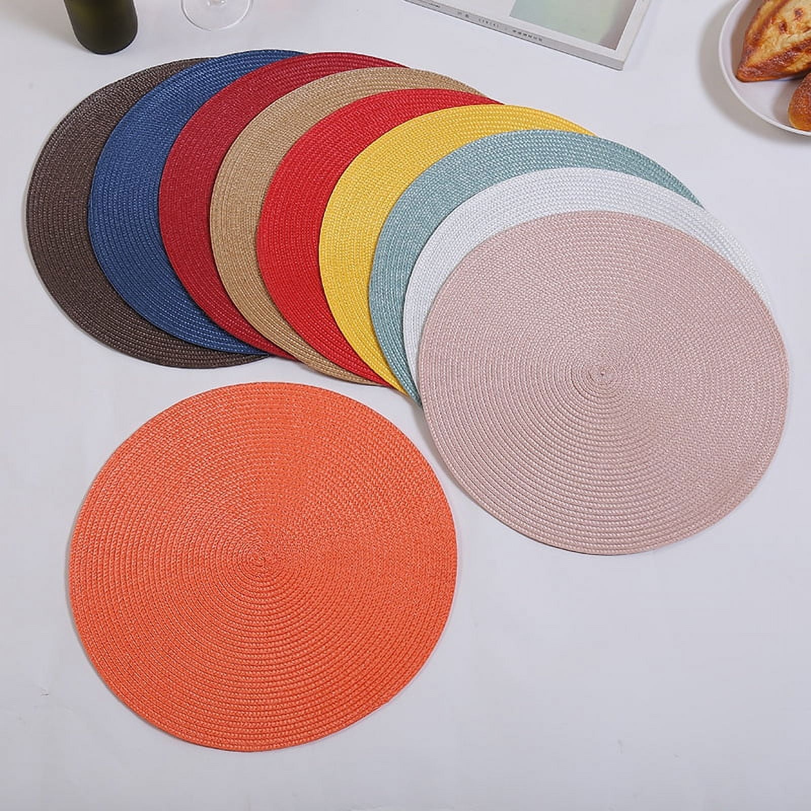 Knubmt Set of 6 Round Placemats Woven Washable Table Mats Heat Resistant Non Slip Circle Place Mats for Dining Table