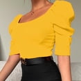 thumbnail image 2 of QLEICOM Womens Summer Tops Oversized T-shirts Slim Fit Comfortable Short Sleeve Solid Color Round Neck Casual Loose Tunic Tank Tops Women Shirts Blouses Yellow M, 2 of 6