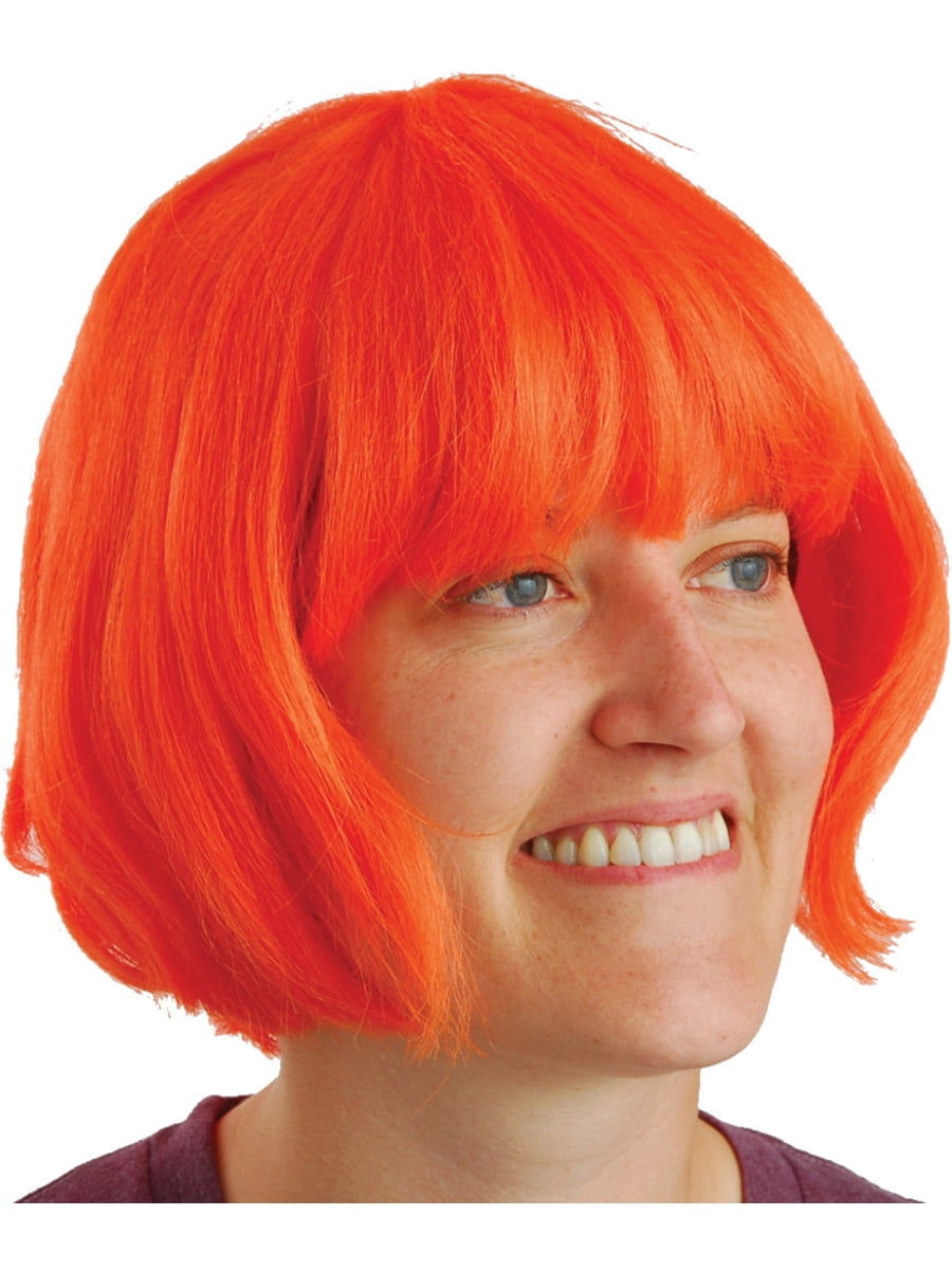 Adult Orange Short Waive Curl Mod Bob Bangs Costume Wig - Walmart.com