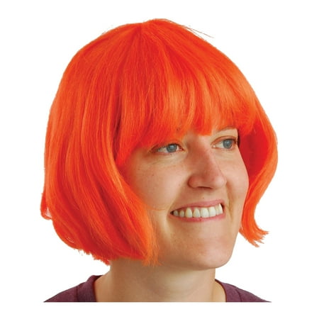Adult Orange Short Waive Curl Mod Bob Bangs Costume Wig