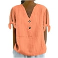thumbnail image 2 of Zpanxa Womens Summer Tops, Women's Printed Tie-Front T-Shirt V-Neck Short Sleeve Button Down Casual Loose Fit Summer Top Non Positioning Design Fashion, 2 of 8