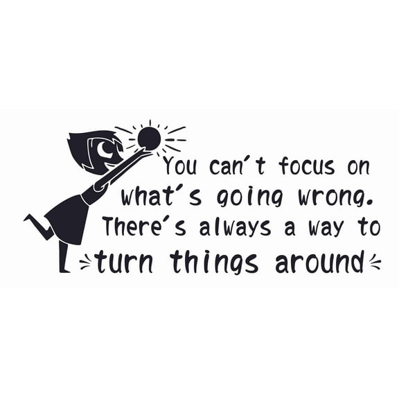 Inside Out Movie Joy Wall Decal - 9" x 20" DIY Stick And Peel Walt Disney Quotes Home Decor Vinyl Sticker Decoration | You Can't Focus On What's Going Wrong There's Always A Way To Turn Things Around
