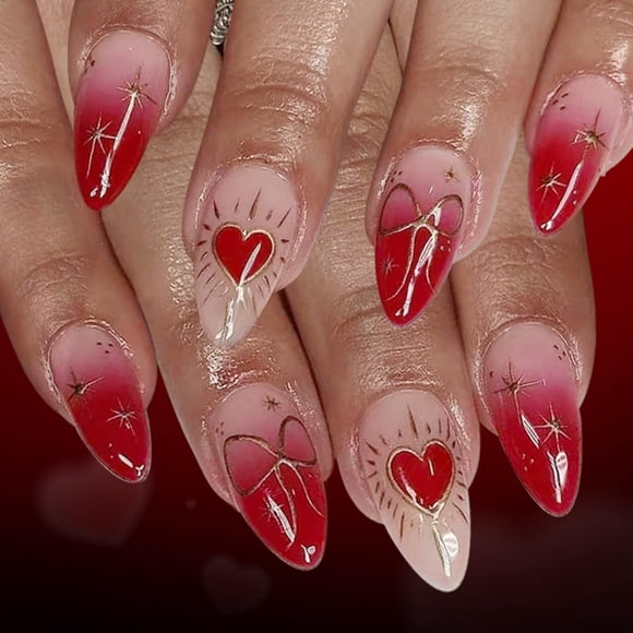 Uñas postizas Press On PEPFTG Valentine Almendra 24 piezas con diseño