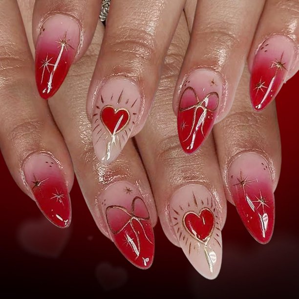 Uñas postizas Press On PEPFTG Valentine Almendra 24 piezas con diseño