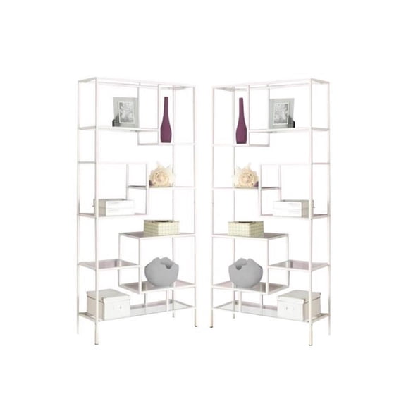 Home Square 2 Piece Modern Metal Bookcase Set in White Finish