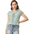 thumbnail image 1 of INSPIRE CHIC blusa de gasa con cuello en V de manga corta suelta para mujer Azul claro XS, 1 of 6