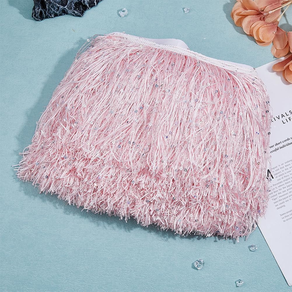 10.94 Yards Fringe Lace Trim 7-7/8 Inch Sequins Chainette Fringe Pink Tassel Sewing Ribbon Long Sparkling Fringe Trimming