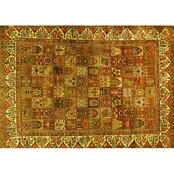 Ahgly Company Machine Washable Indoor Rectangle Persian Yellow Traditional Area Rugs, 4' x 6'