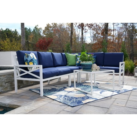 Navy Art Glass Frame - Blakely 5pc Outdoor Corner Sectional, White Aluminum Frame