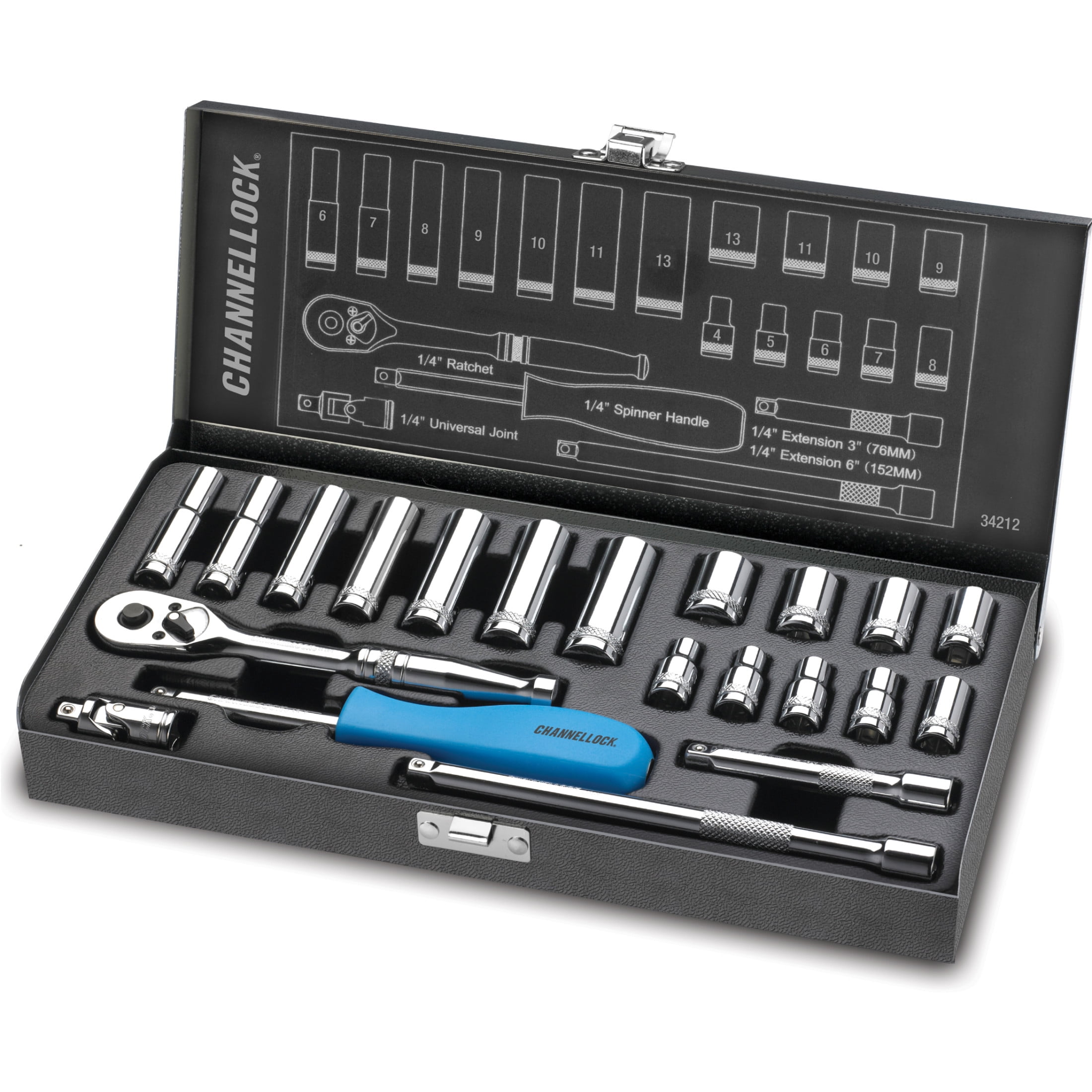 CHANNELLOCK 1/4-inch Metric Drive Socket Set, Includes Standard and Deep-Well Sizes, 6-point Sockets, Durable Steel Case, 21 pieces (34212)