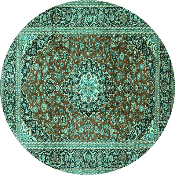 Ahgly Company Indoor Round Medallion Turquoise Blue Traditional Area Rugs, 6' Round