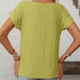 thumbnail image 4 of DuoJiaJ Women Casual Solid Color Blouse Jacquard Hollow Short Sleeved Top Casual V-Neck Tops Yellow L, 4 of 5
