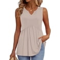 thumbnail image 7 of Qwertyu Womens Tank Tops V Neck Summer Casual Loose Workout Sleeveless Tops Flowy Boho Racerback Blouses Beige S, 7 of 7