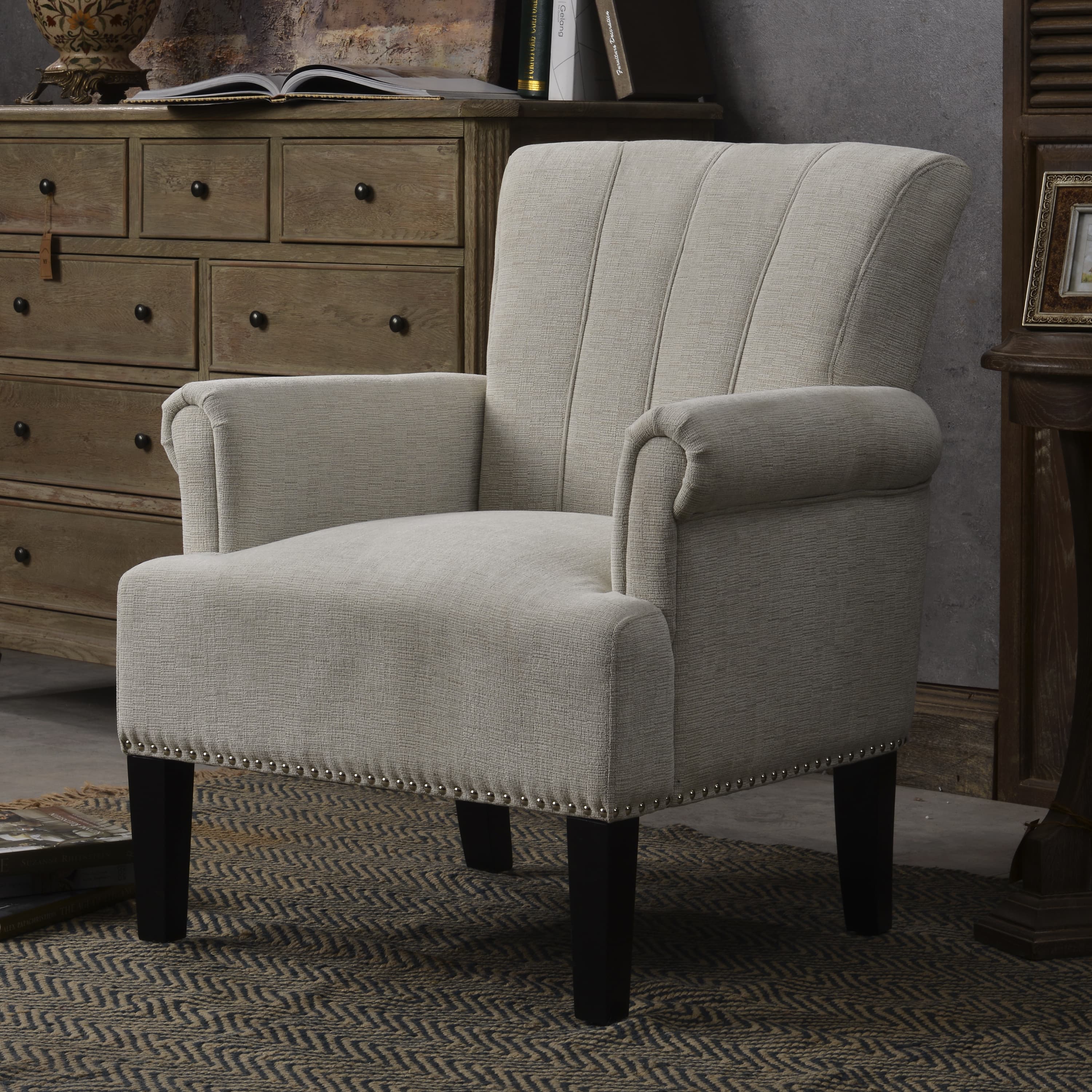 MAYEERTY Accent Rivet Tufted Polyester Armchair for Living Room Bedroom Cream