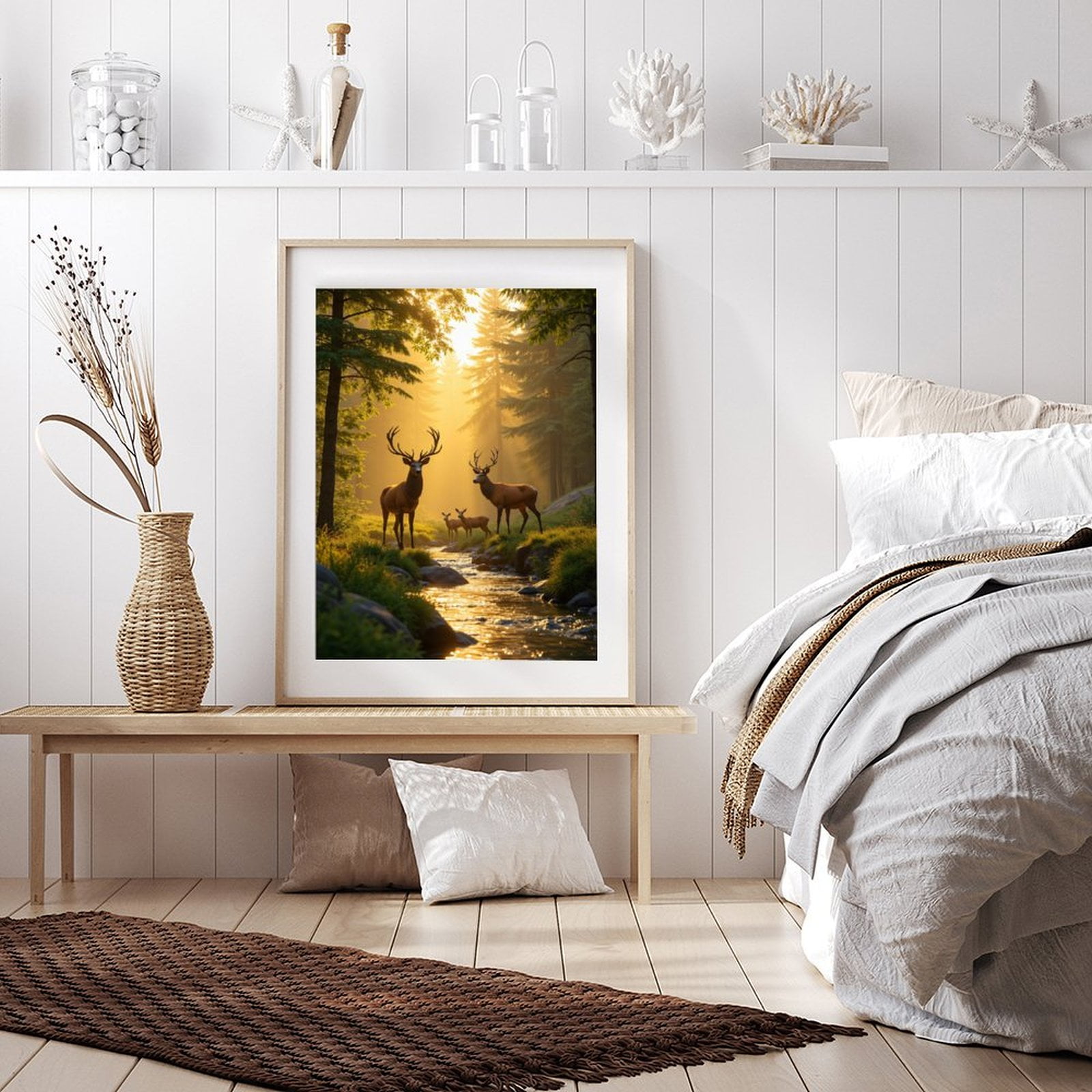 Diamond Art Kit for Adults, Deer Family Forest Stream Sunrise Diamond Painting for Adults Beginners, DIY Diamond Art Painting Kits, 5D Diamond Painting Crafts for Home Decor 12x16 Frameless