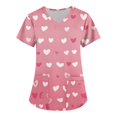 thumbnail image 3 of Valentines Day Scrub Tops Women Love Heart Printed V-Neck Breathable Scrub Tops Short Sleeve Professionals Soft Stretch T-Shirts with Pockets watermelon red 3X-Large, 3 of 4