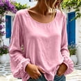 thumbnail image 2 of Lmueinov Long Sleeve Shirts for Women Cotton Linen Crew Neck Loose Fit Pullover Tops Solid Lightweight Casual Trendy Summer Fall Vacation Outfits, 2 of 6