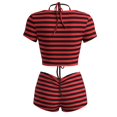 thumbnail image 6 of Arlun Women’s 3 Piece Stripe Outfits Short Sleeve Cut out Crop Top and Sleeveless Cami Bodycon Mini Shorts Set Y2k Color Block Stretchy Slim Fitted Summer Beach Party Matching Sets Red XS, 6 of 7