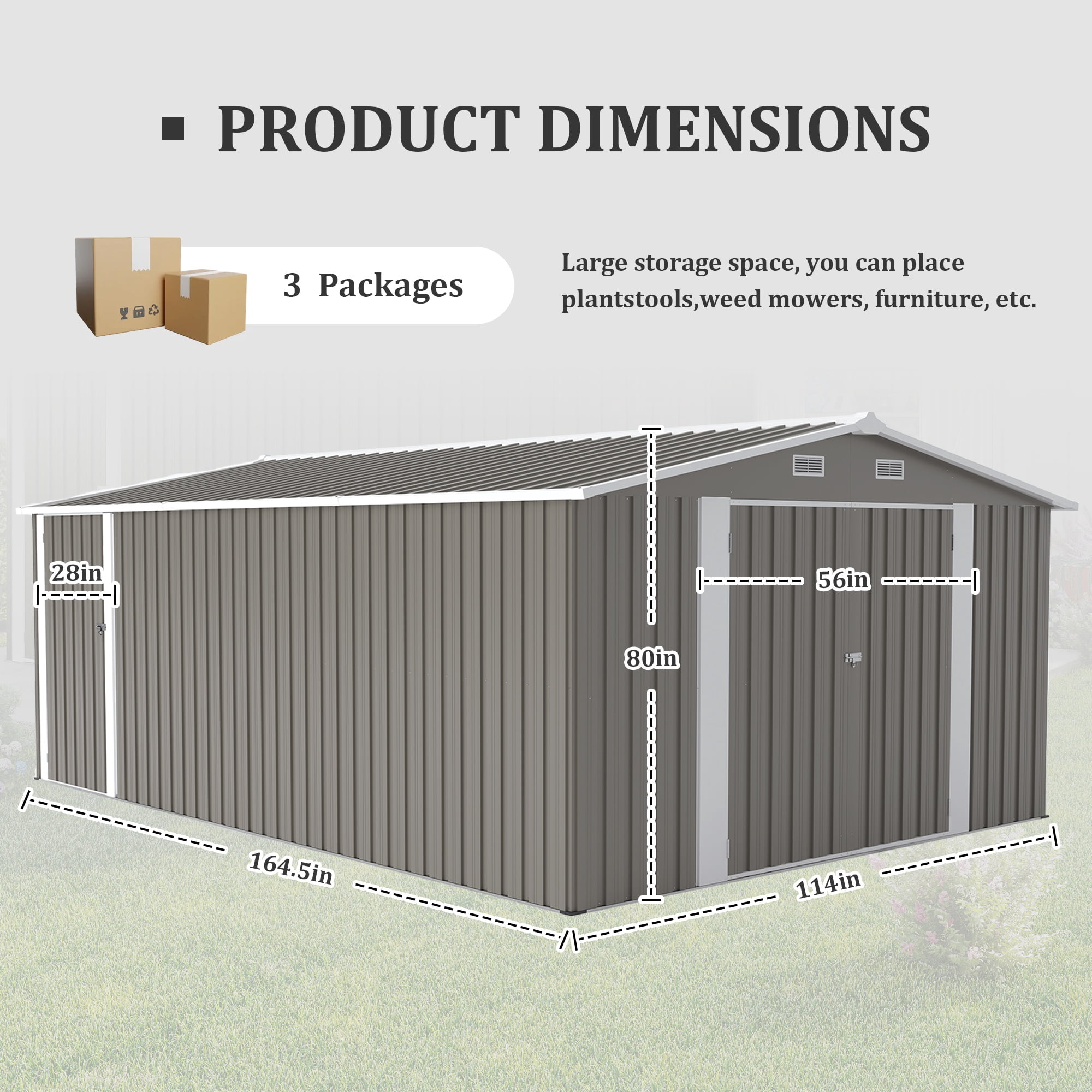 10 x 14 FT Outdoor Storage Shed, Large Metal Storage Sheds with 3 Lockable Door and 4 Air Vent, Surface Protective Film, Garden Tool Shed for Bicycles, Tools, Lawnmowers, Backyards, Patios, Lawns