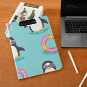 Cute Penguin with Sunglasses Swim Circles Foldable Binder Folder Clipboard with Pen Slot Double Clips A4 Size File Storage