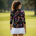 thumbnail image 5 of Uorisanigo Colorful Dog Paws Womens 3/4 Sleeve Golf Shirts Size S Comfortable Polyester Spandex Fabric Athletic Polo Workout Tops Soft Versatile Quick Dry Zip Up Collar Tennis Tops, 5 of 7